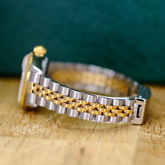 ROLEX DATEJUST CREAM PYRAMID ROMAN DIAL 18KY FLUTED JUBILEE TWO-TONE WATCH 69173 - Picture 4 of 9